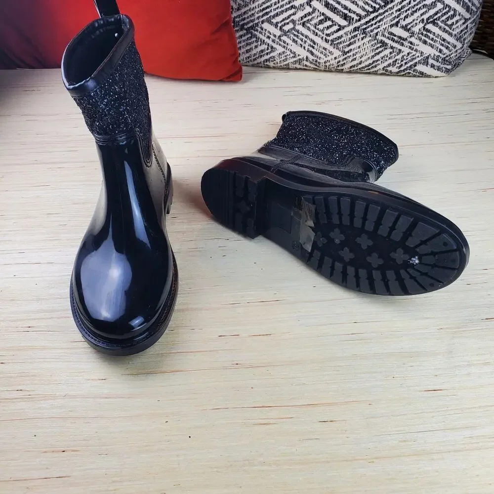 MICHAEL KORS | Rubber Pull On Embellished| Black | Rain Boots | Size 9